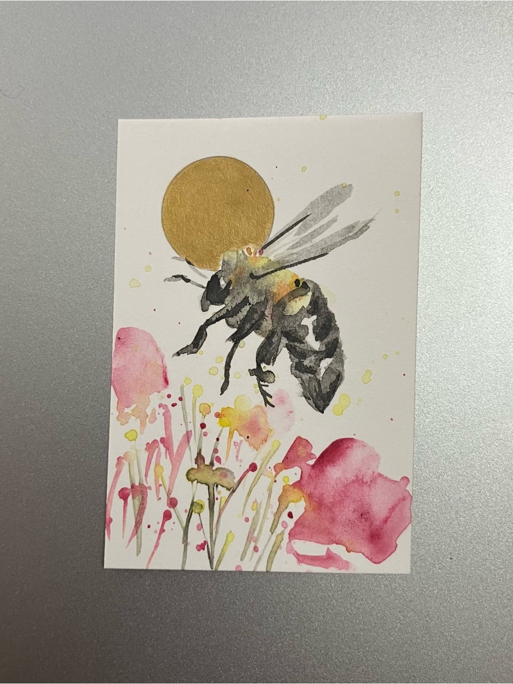 Original bumblebee painting bee art miniature realism sumi-e style artwork